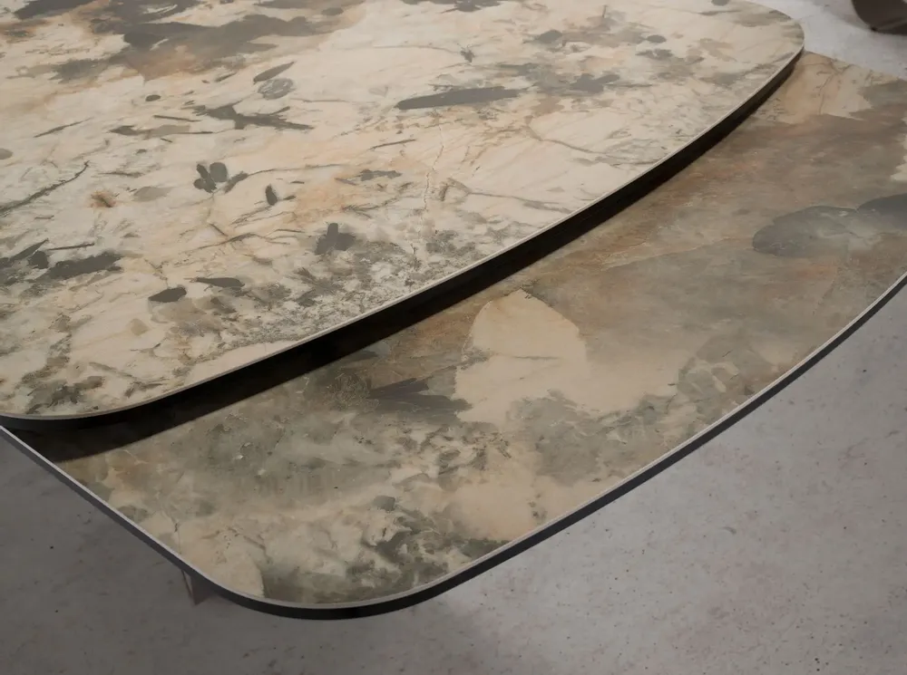 Dining Tables - Oval extending dining table oval barrel porcelain marble and taupe met - ANGEL CERDÁ