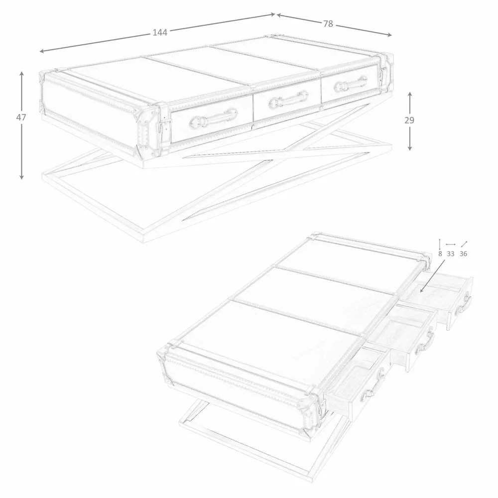 Coffee tables - Rectangular leather and golden steel coffee table - ANGEL CERDÁ