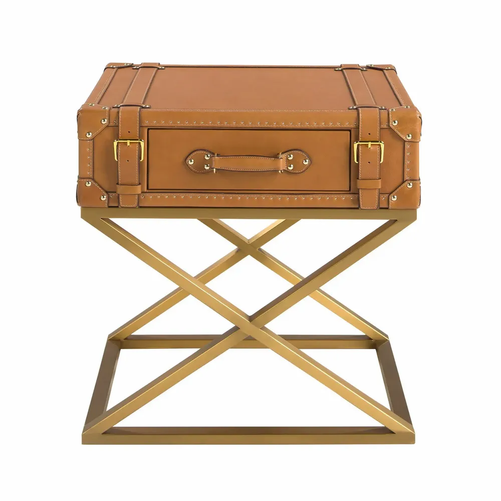 Autres tables  - Table d'angle rectangulaire en cuir et acier doré - ANGEL CERDÁ