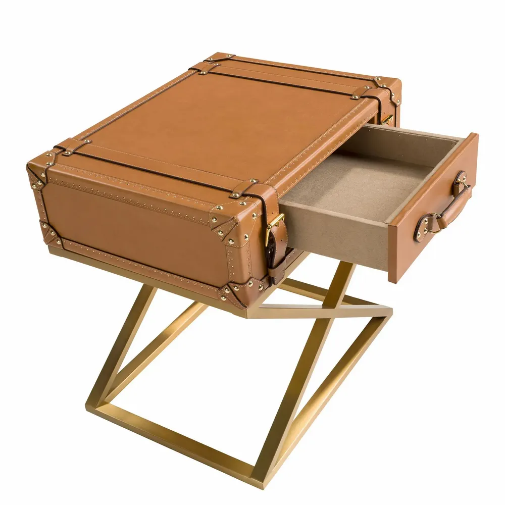 Autres tables  - Table d'angle rectangulaire en cuir et acier doré - ANGEL CERDÁ