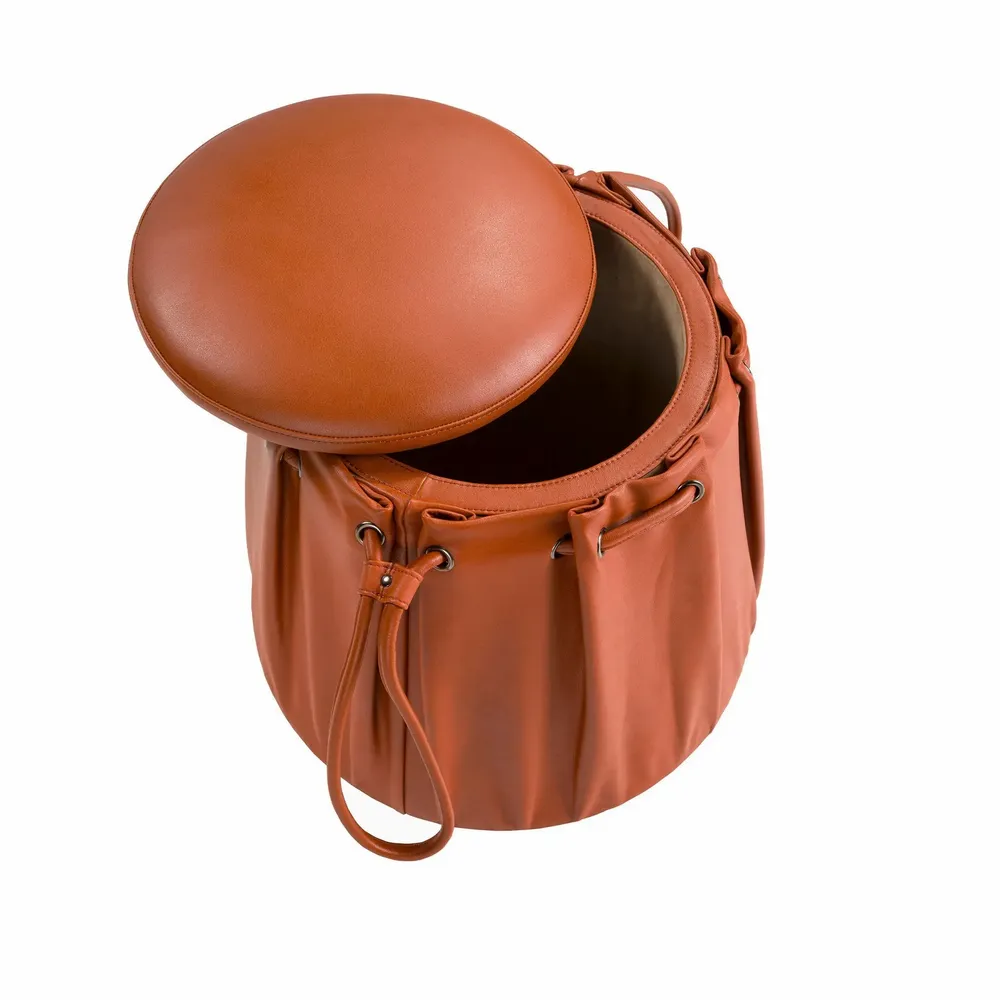 Benches - Caldera orange leather pouffe - ANGEL CERDÁ