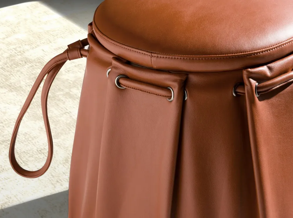 Benches - Caldera orange leather pouffe - ANGEL CERDÁ