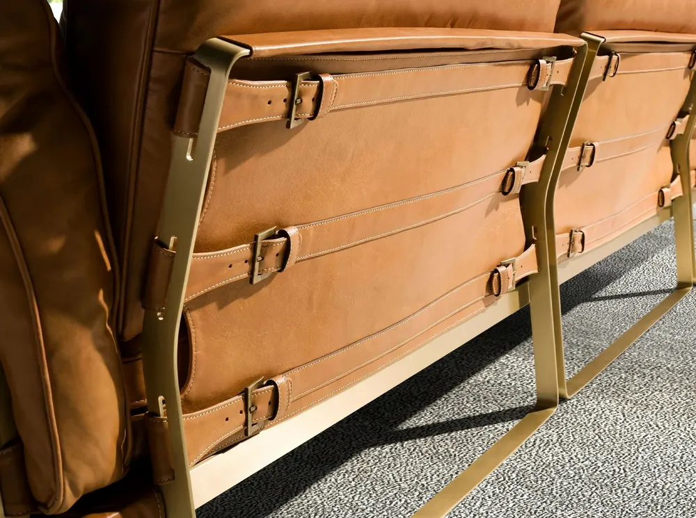 Canapés - Chaise longue droite en cuir camel - ANGEL CERDÁ