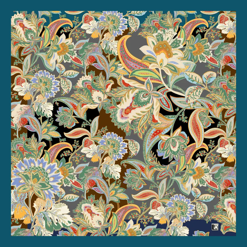 Scarves - Silk scarf 90*90 cashmere designs petrol color - L'OFFICIEL SRL