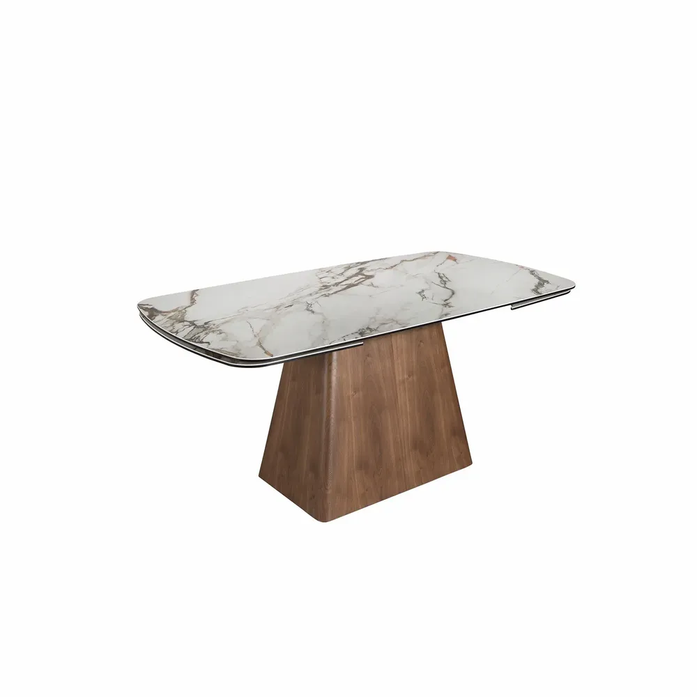 Dining Tables - Rectangular extending dining table in porcelain marble and walnut wood - ANGEL CERDÁ