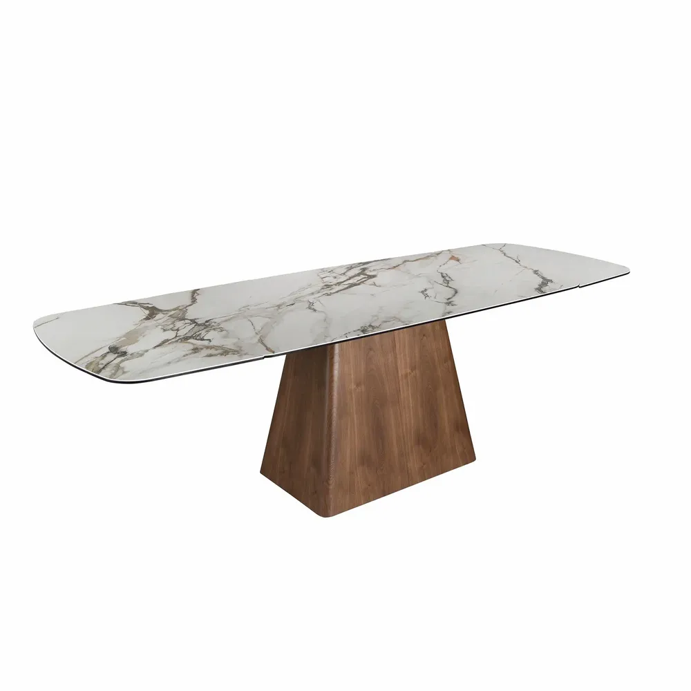 Dining Tables - Rectangular extending dining table in porcelain marble and walnut wood - ANGEL CERDÁ