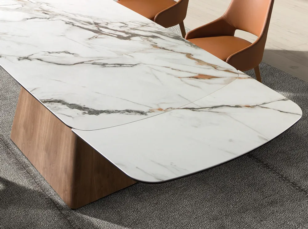 Dining Tables - Rectangular extending dining table in porcelain marble and walnut wood - ANGEL CERDÁ