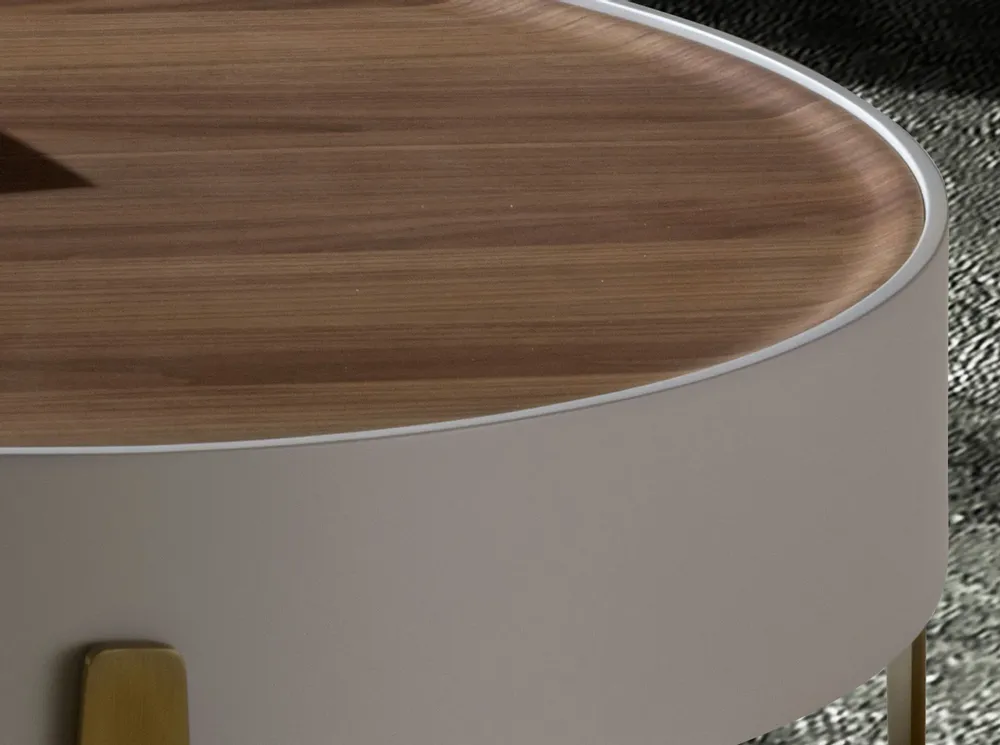 Tables basses - Table basse ronde en noyer, bois beige et acier poli doré - ANGEL CERDÁ
