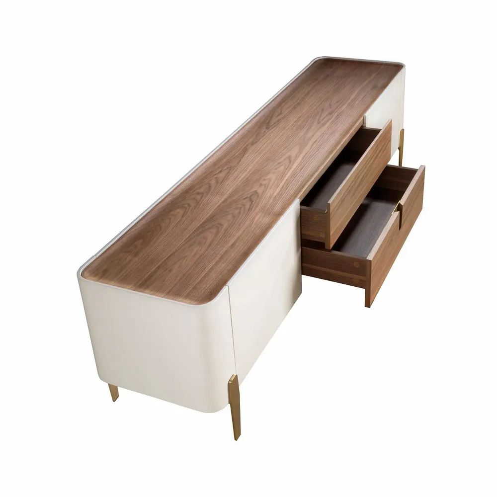 Meubles TV - Meuble TV en bois beige, acier poli doré et plateau en noyer - ANGEL CERDÁ