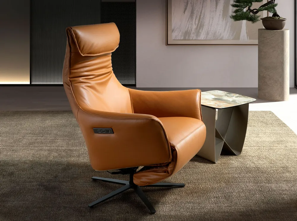 Chaises longues - Fauteuil pivotant en cuir brun - ANGEL CERDÁ