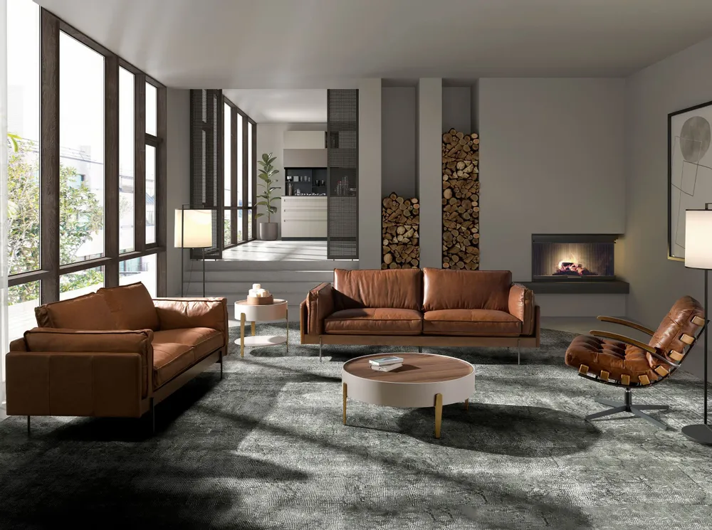 Lounge chairs - Dark brown leather and walnut swivel armchair - ANGEL CERDÁ