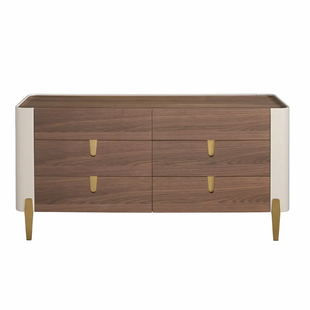 Chests of drawers - Chest of drawers beige wood, golden polished steel and walnut top - ANGEL CERDÁ