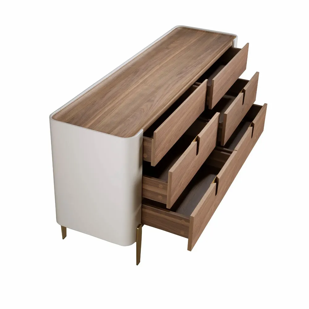 Chests of drawers - Chest of drawers beige wood, golden polished steel and walnut top - ANGEL CERDÁ