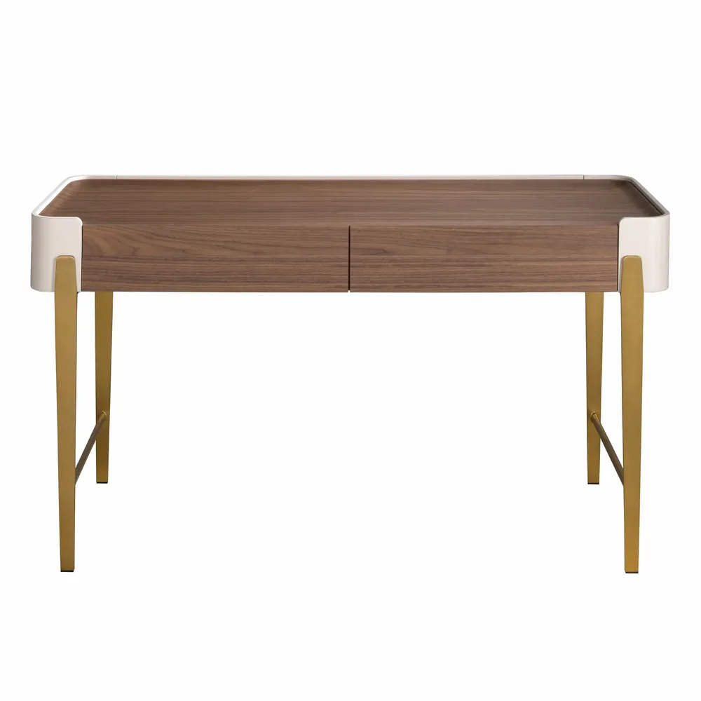 Desks - Desk in walnut, beige and golden polished steel - ANGEL CERDÁ