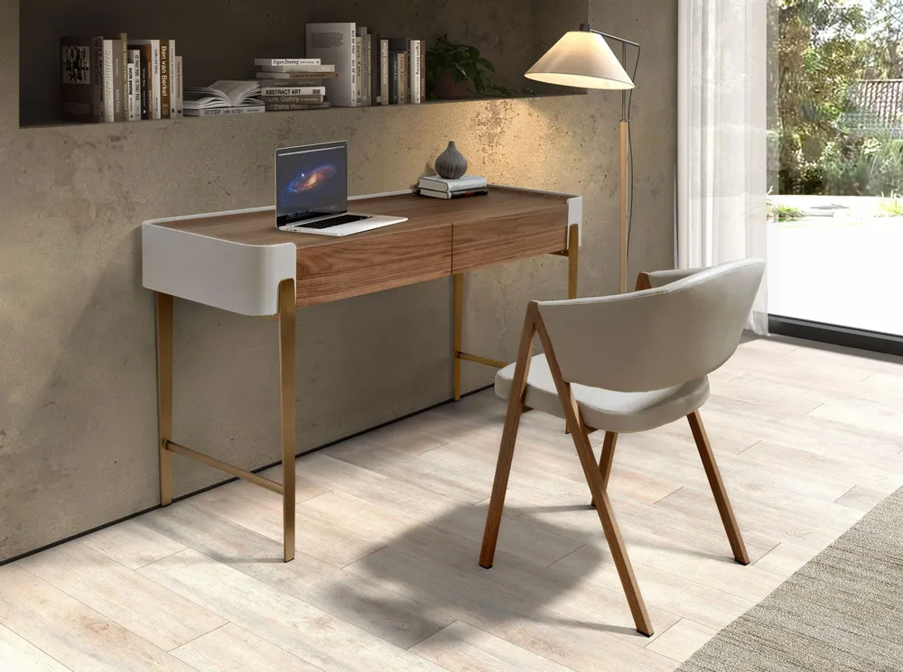 Desks - Desk in walnut, beige and golden polished steel - ANGEL CERDÁ