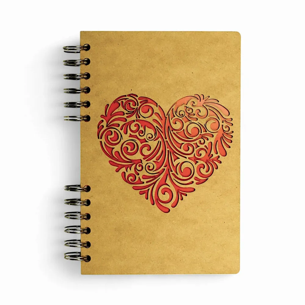 Stationery - Sustainable wooden notebook - recycled paper - RED HEART - KOMONI AMSTERDAM