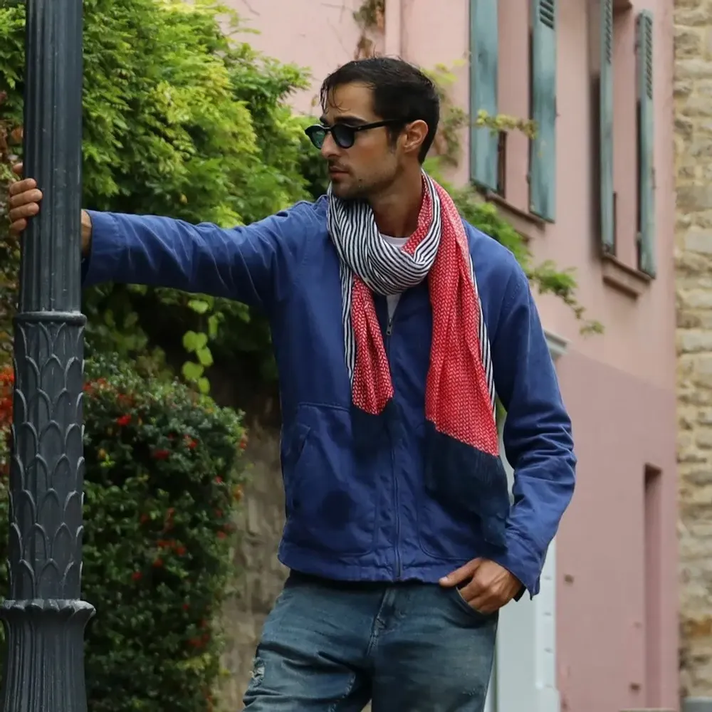 Scarves - GABRIEL printed linen scarf in red - MONSIEUR CHARLI