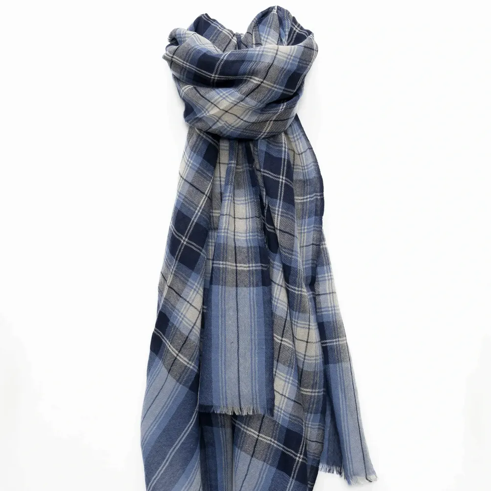 Foulards et écharpes - Écharpe écossaise en laine LAZARE bleu - MONSIEUR CHARLI