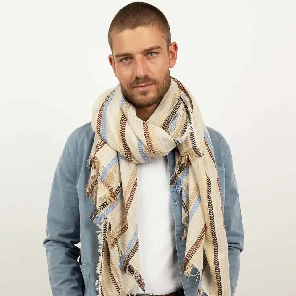 Scarves - ARCHIBALD cream cotton scarf - MONSIEUR CHARLI