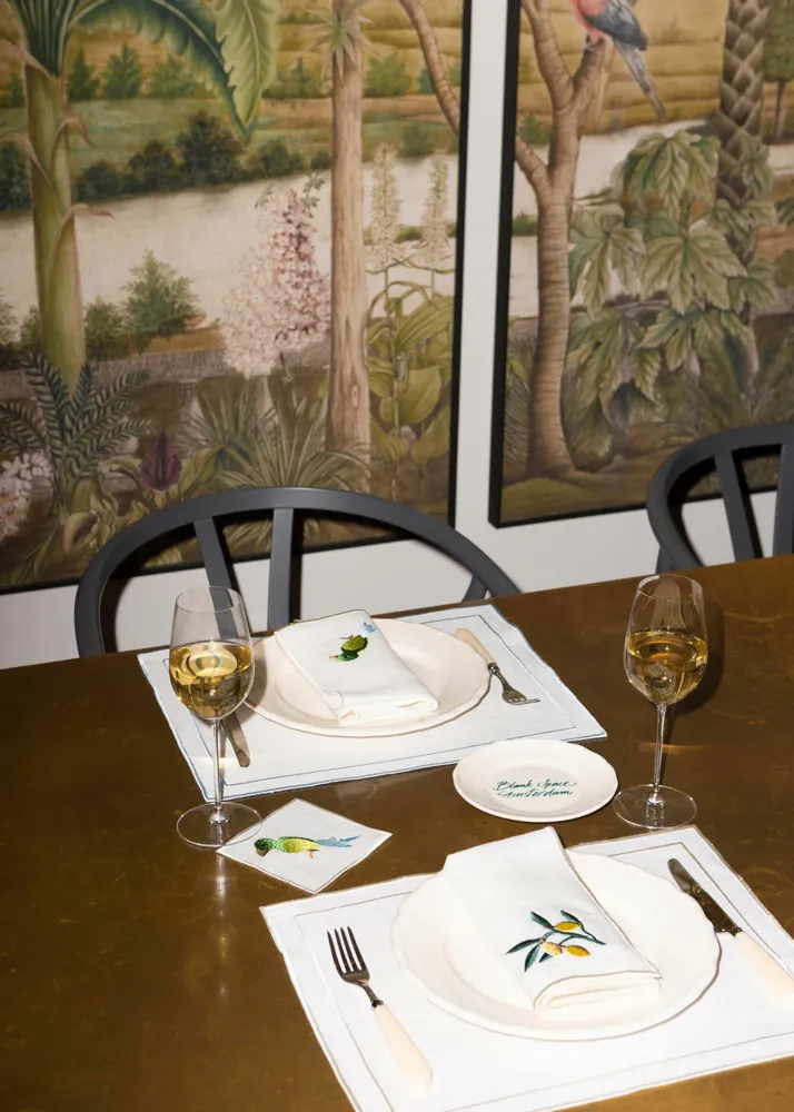 Placemats - Placemat - Evergreen | White on white linen - set of 2 - BLANK SPACE AMSTERDAM