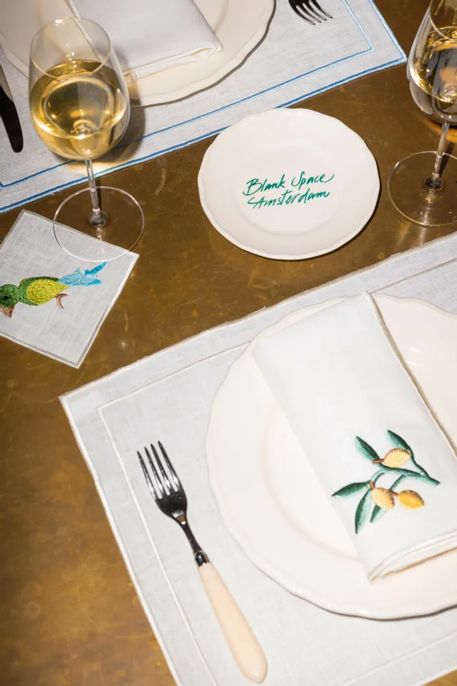Placemats - Placemat - Evergreen | White on white linen - set of 2 - BLANK SPACE AMSTERDAM