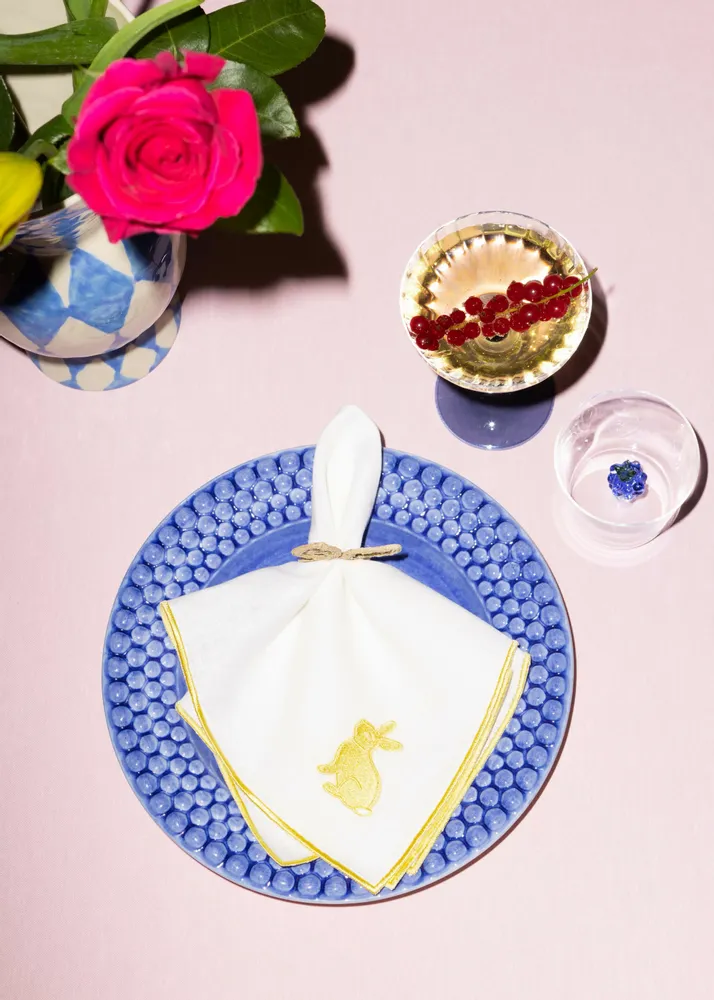Serviettes - Lapin de serviette de Pâques Evergreen | Lin blanc et jaune - lot de 2 - BLANK SPACE AMSTERDAM