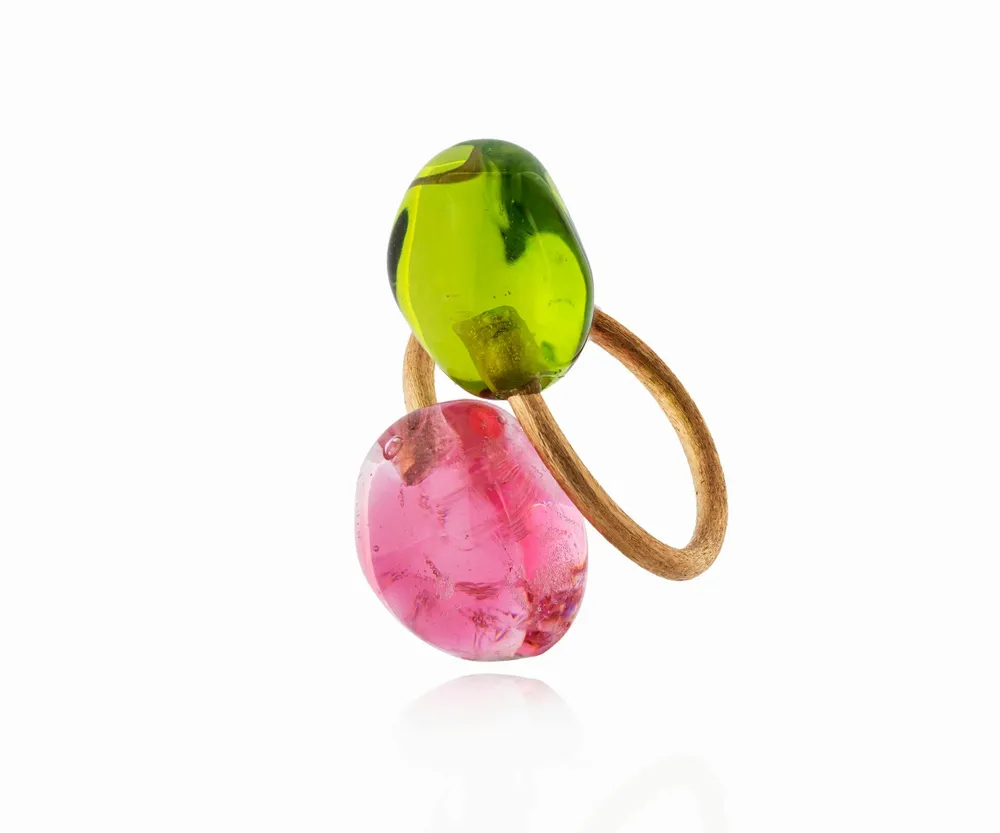 Bijoux - Bague double en verre de Murano plaqué or 22 carats, faite à la main - CHAMA NAVARRO