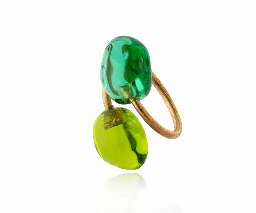 Bijoux - Bague double en verre de Murano plaqué or 22 carats, faite à la main - CHAMA NAVARRO