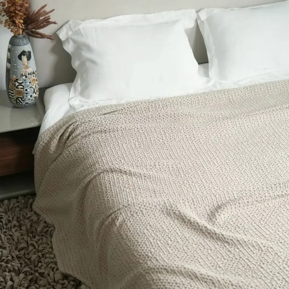 Throw blankets - Organic Cotton Knitted Throw Blanket. Beige - SOWL