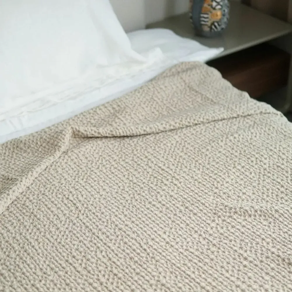 Throw blankets - Organic Cotton Knitted Throw Blanket. Beige - SOWL