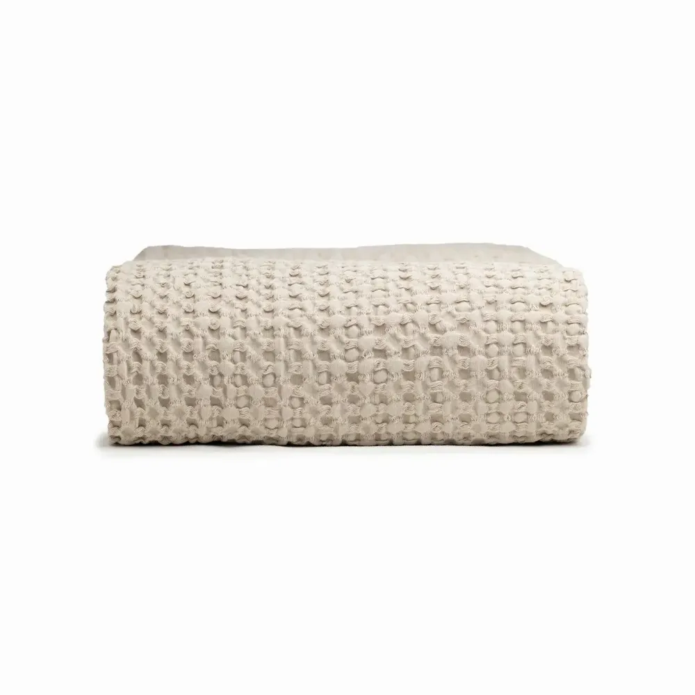 Throw blankets - Organic Cotton Knitted Throw Blanket. Beige - SOWL