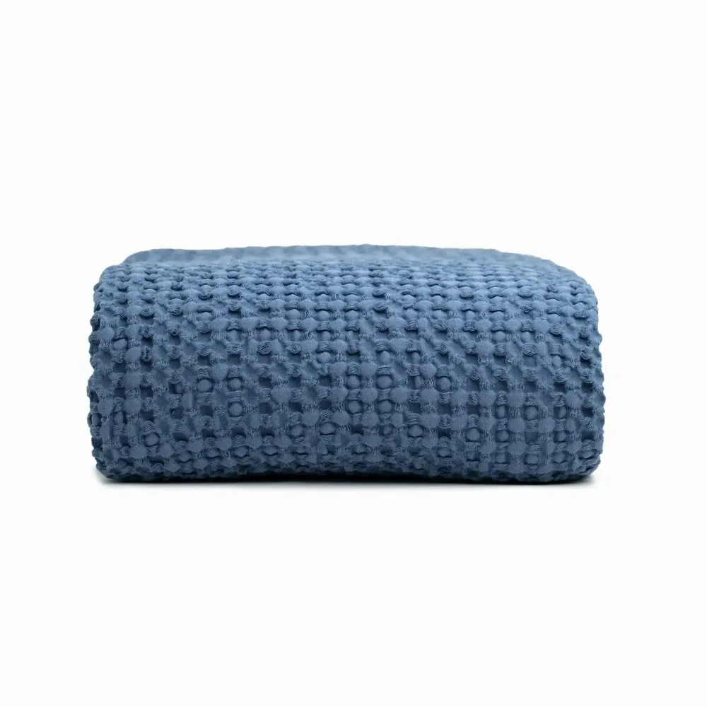 Plaids - Plaid tricoté en coton biologique. Bleu - SOWL