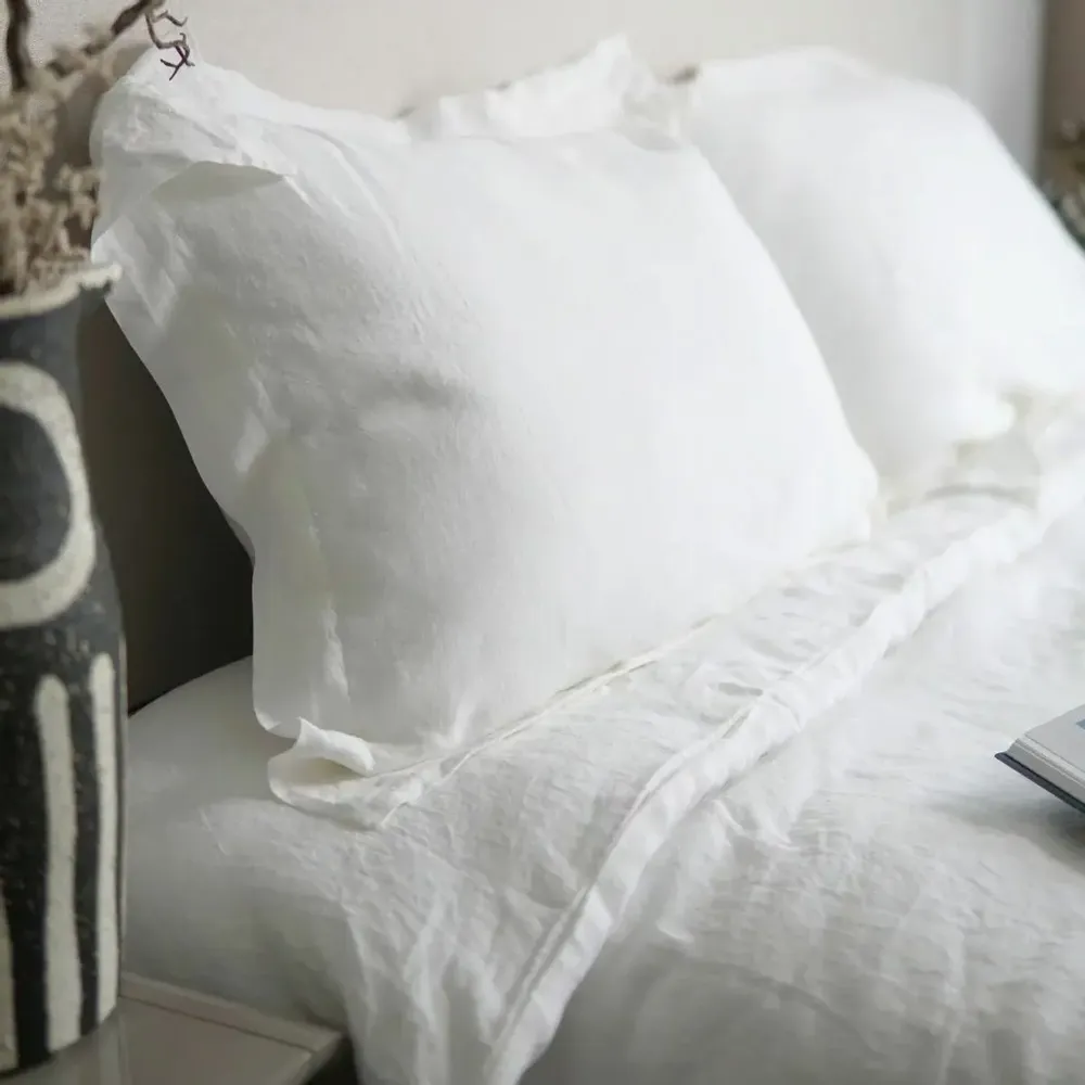 Linge de lit - Ensemble de Linge de Lit en Lin Lavé Premium. Taie d'oreiller. Blanc - SOWL