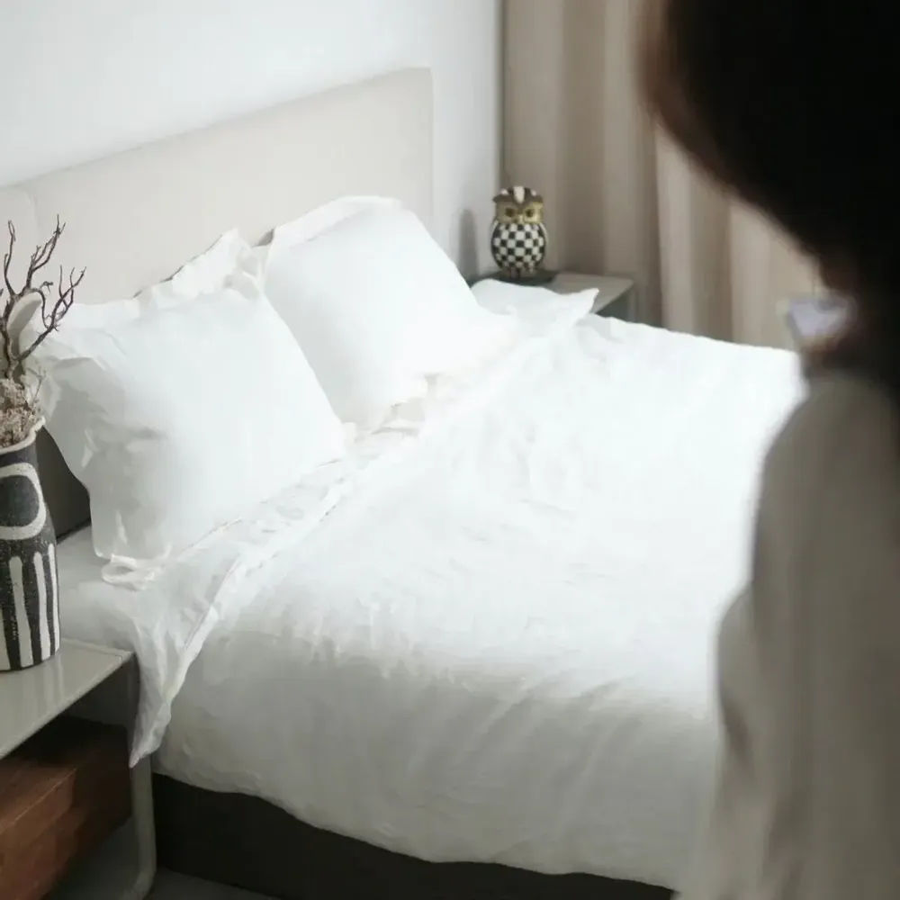 Linge de lit - Ensemble de Linge de Lit en Lin Lavé Premium. Drap-housse. Blanc - SOWL