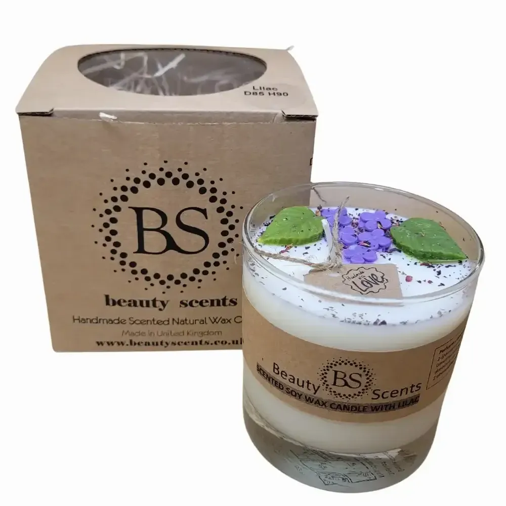 Bougies - Grandes bougies en verre avec lilas, boîte de 6, lilas - BEAUTY SCENTS CANDLES