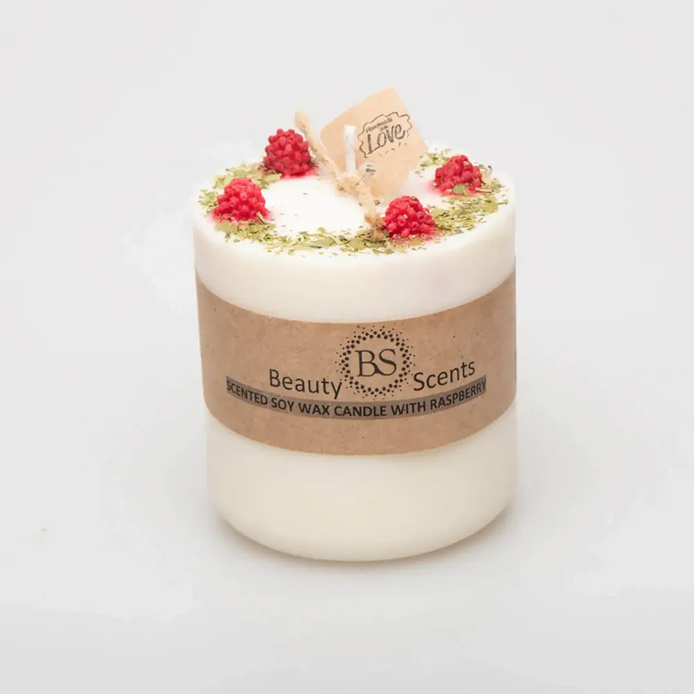 Candles - Medium Candles with Raspberry, box of 6, Raspberry - BEAUTY SCENTS CANDLES