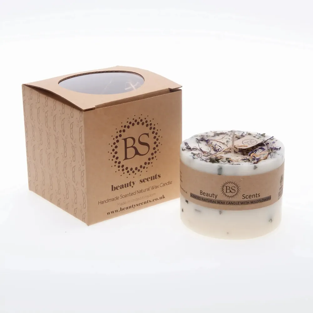 Candles - Large Scented Soy Candle With Wild Flowers box of 6, Apple - BEAUTY SCENTS CANDLES