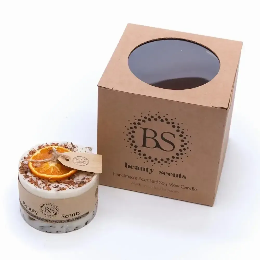 Candles - Small Scented Soy Wax  Candle With Shredded Cinnanon box of 6, Orange & Cinnamon - BEAUTY SCENTS CANDLES