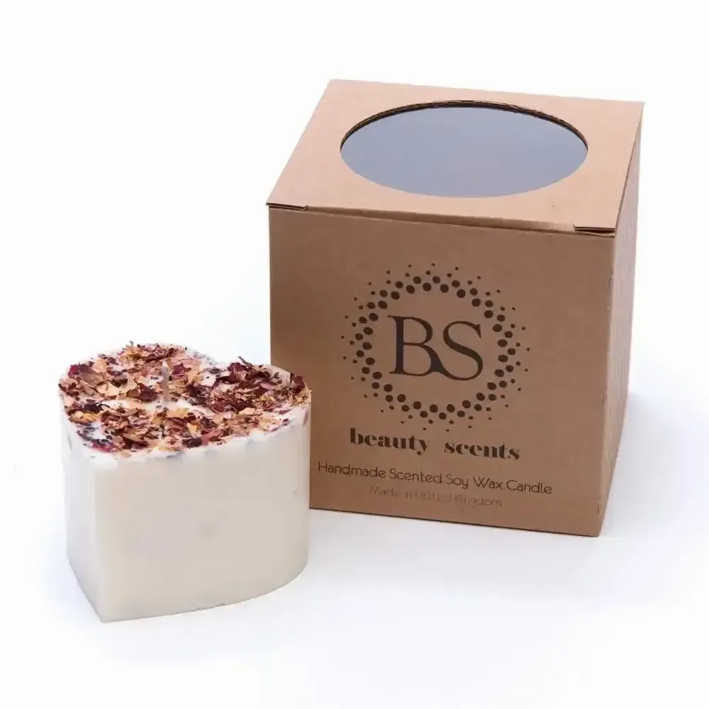 Candles - Small Heart Scented Soy Wax  Candle With Rose Petals box of 6, Lavender - BEAUTY SCENTS CANDLES