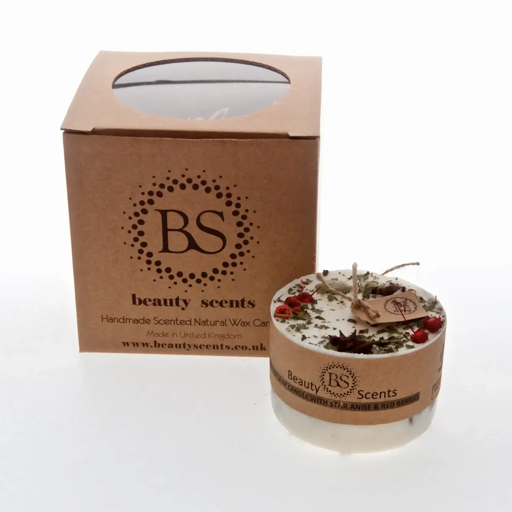 Candles - Small Handmade Scented Candles With Star Anise & Red Berries box of 6, Sandalwood - BEAUTY SCENTS CANDLES