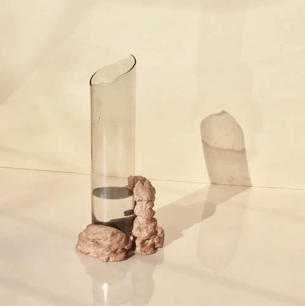 Vases - CATHARSIS, Sculptural Statement Vase in glass and stone, Dusty Coral - COKI