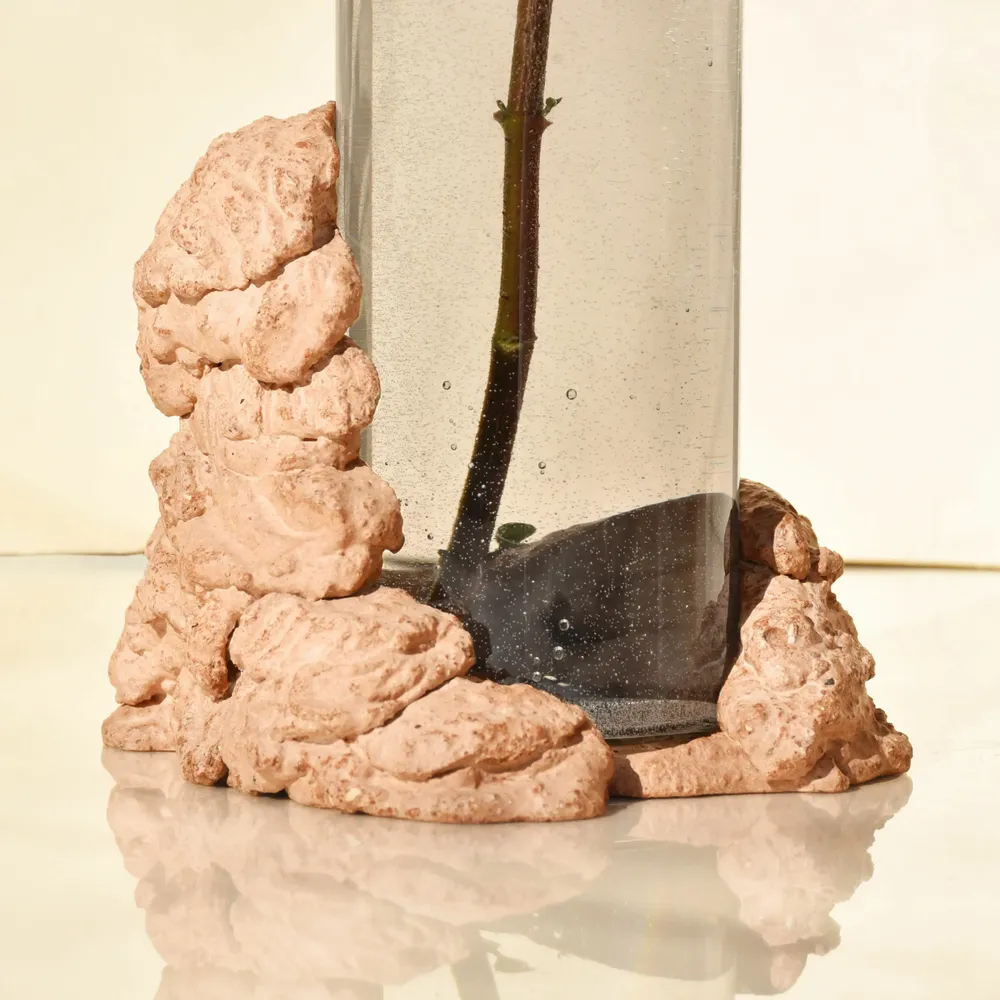 Vases - CATHARSIS, Sculptural Statement Vase in glass and stone, Dusty Coral - COKI
