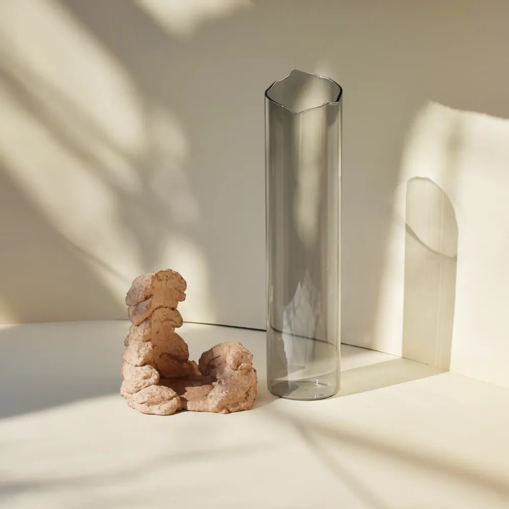 Vases - CATHARSIS, Sculptural Statement Vase in glass and stone, Dusty Coral - COKI