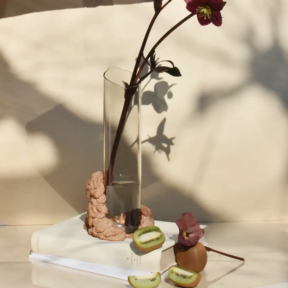 Vases - CATHARSIS, Sculptural Statement Vase in glass and stone, Dusty Coral - COKI