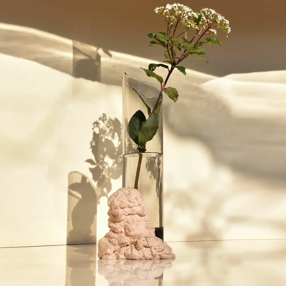 Vases - CATHARSIS, Sculptural Statement Vase in glass and stone, Dusty Coral - COKI