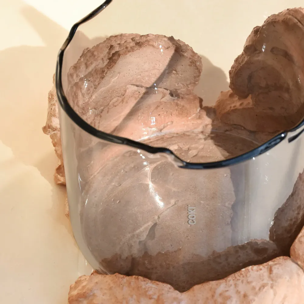 Vases - CATHARSIS, Sculptural Centerpiece Bowl in glass and stone, Dusty Coral - COKI