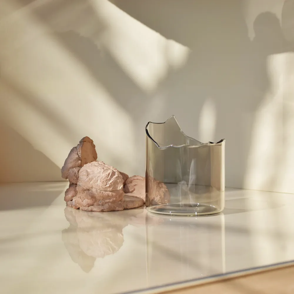 Vases - CATHARSIS, Sculptural Centerpiece Bowl in glass and stone, Dusty Coral - COKI