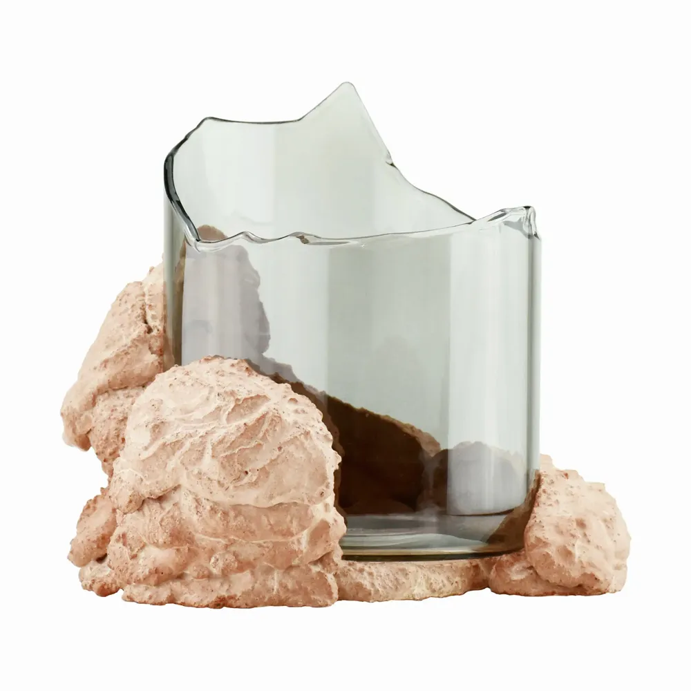 Vases - CATHARSIS, Sculptural Centerpiece Bowl in glass and stone, Dusty Coral - COKI