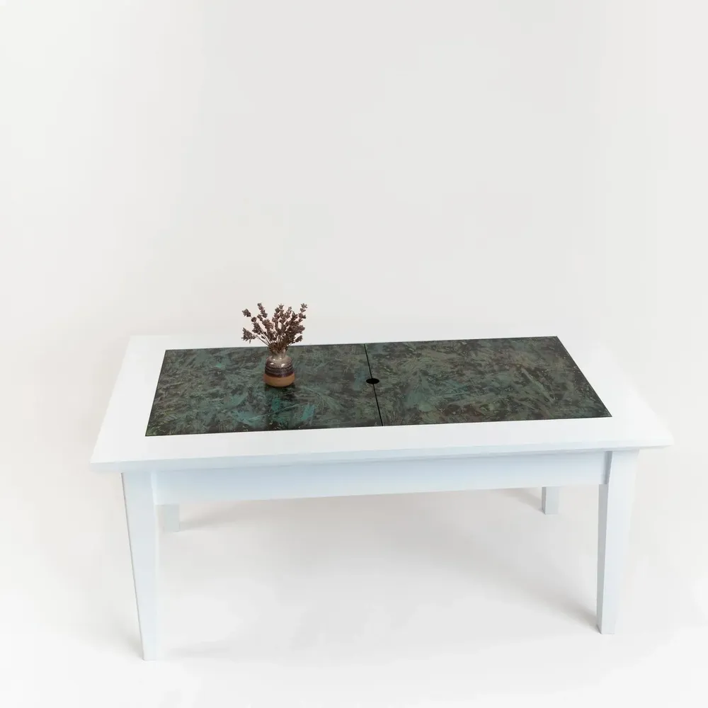 Objets personnalisables - Table "coffre" abattants - VITRAIL