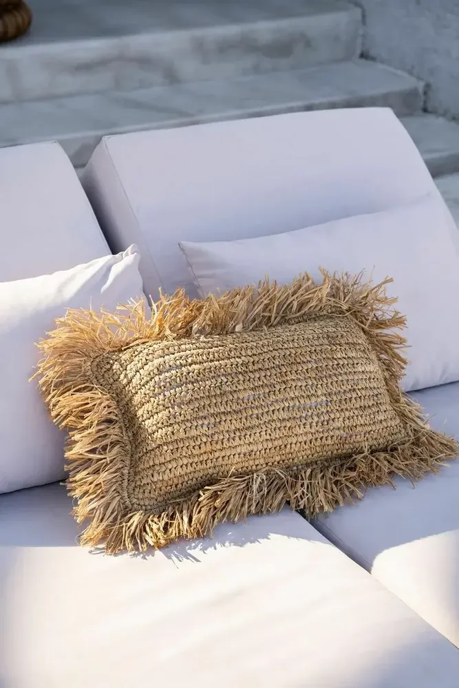 Decorative objects - The Raffia Cushion Cover Rectangular - Natural - 30x50 - BAZAR BIZAR LIVING